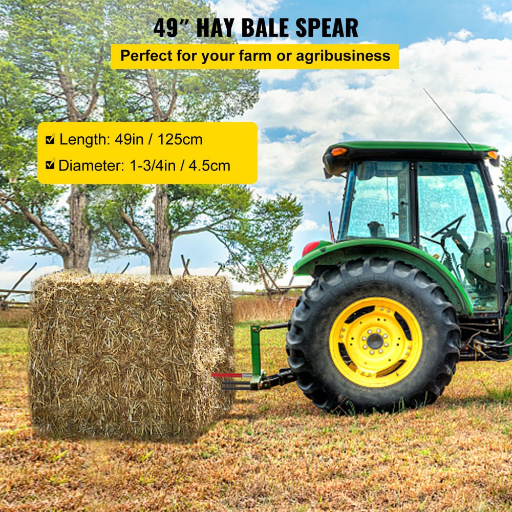 010322772467 - 49" Durable Hay Bale Spear with 3000 lbs Capacity