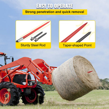 010322772467 - 49" Durable Hay Bale Spear with 3000 lbs Capacity