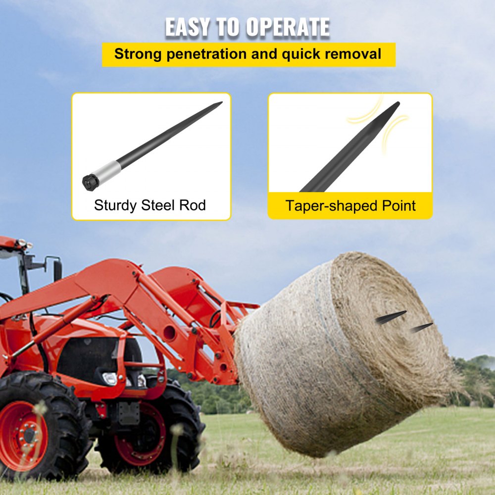 010217031136 - Durable 49" Steel Hay Bale Spear for Easy Lifting