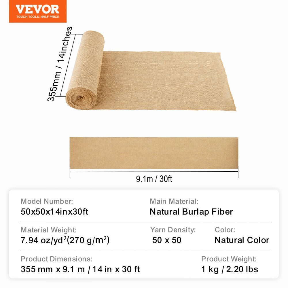 50x50x14inx30ft - Durable 30ft Burlap Fabric Roll for Decor and Gardening