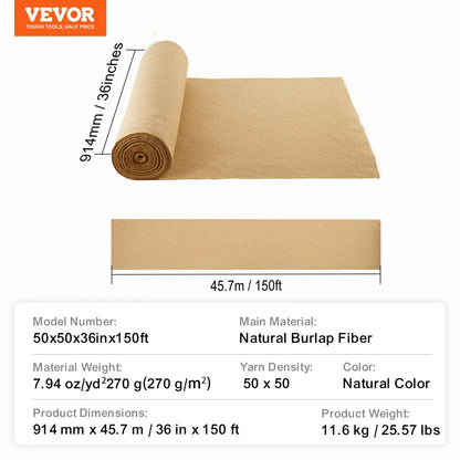 50x50x36inx150ft - Rustic 50x50 Jute Burlap Fabric Roll for DIY Projects