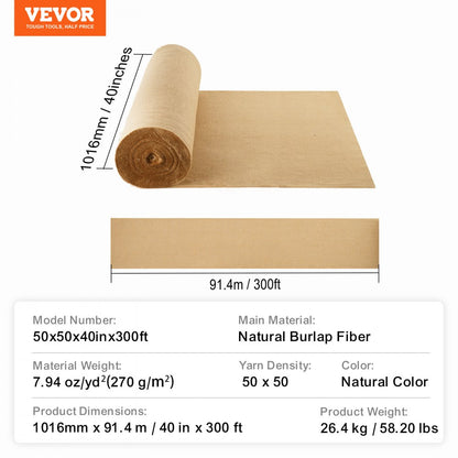 50x50x40inx300ft - 100% Natural Jute Burlap Fabric Roll for DIY Projects