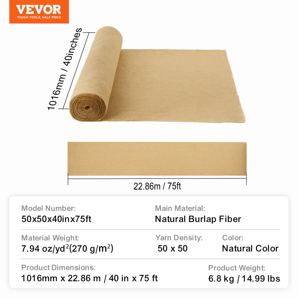 50x50x40inx75ft - Natural Jute Burlap Roll for Crafts & Decor