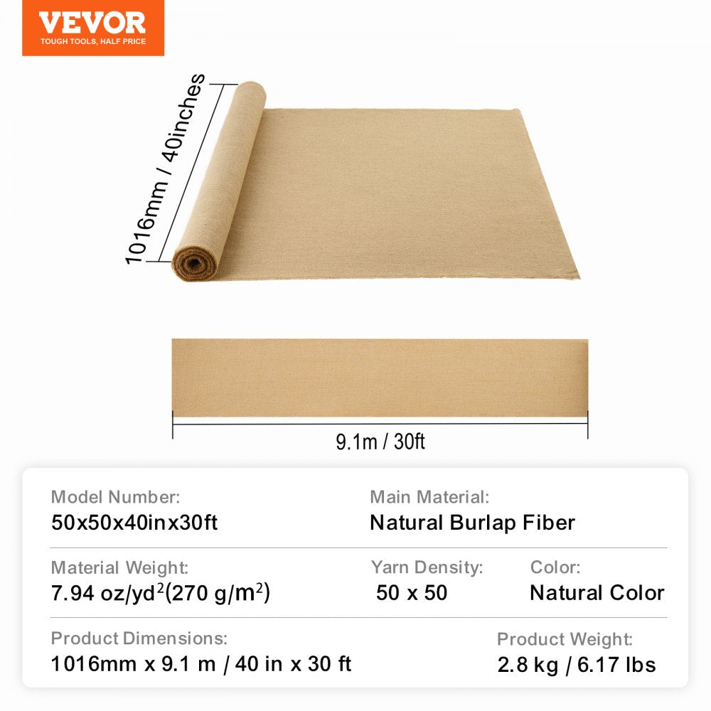50x50x40inx30ft - Natural Jute Burlap Fabric Roll for Rustic Décor & DIY Projects