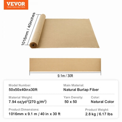 50x50x40inx30ft - Natural Jute Burlap Fabric Roll for Rustic Décor & DIY Projects