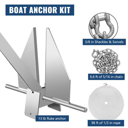 010577856468 - 13 lb Marine Fluke Anchor Kit for Strong Mooring