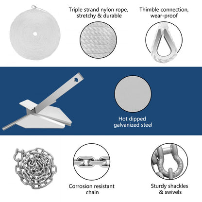 010830938009 - Durable 8.5 lb Fluke Anchor Kit with 98ft Rope & Chain