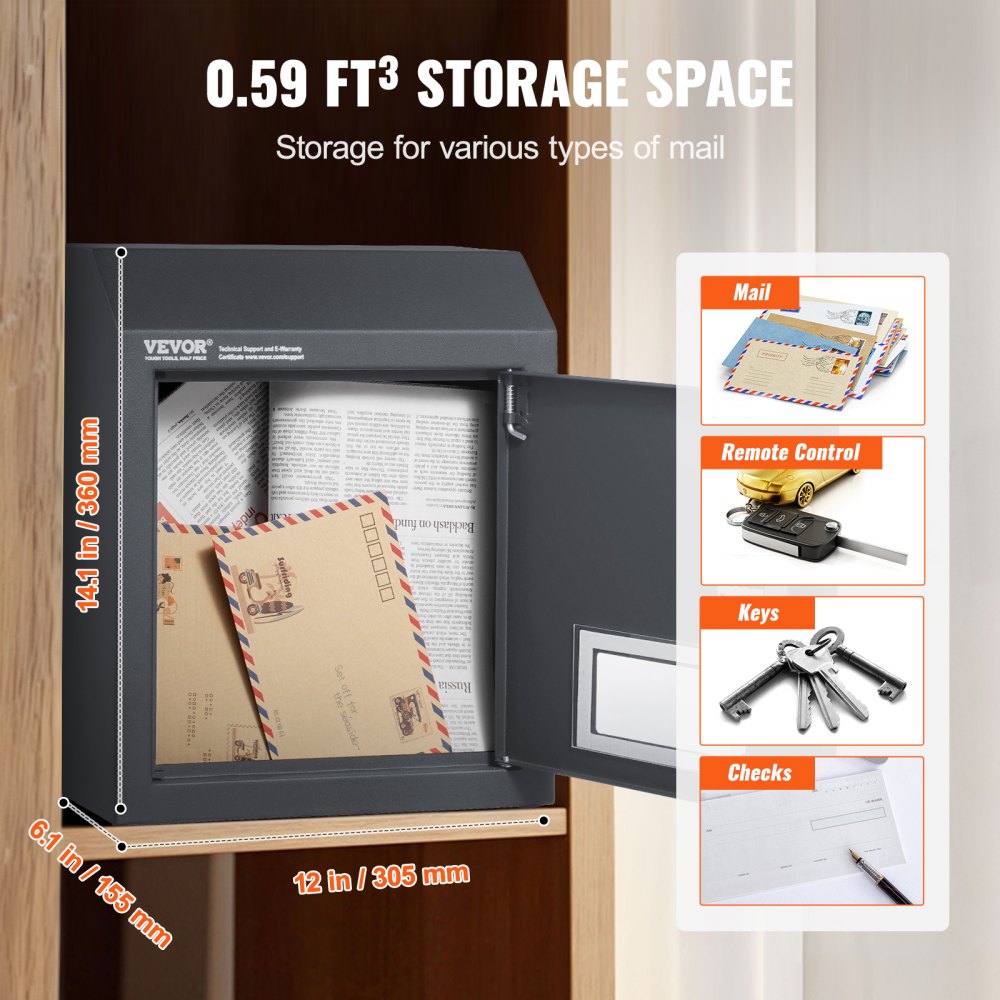 MA074 - Heavy-Duty Dark Gray Key Drop Box with Rainproof Design