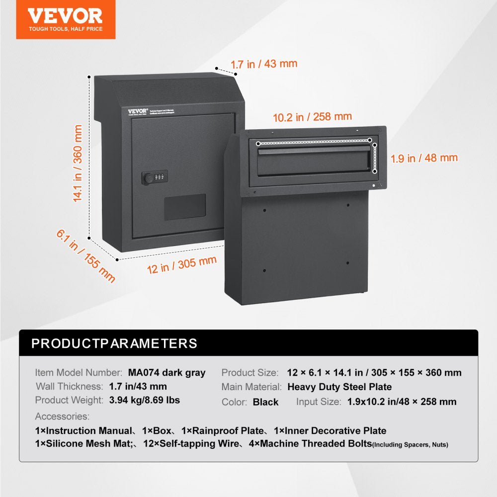 MA074 - Heavy-Duty Dark Gray Key Drop Box with Rainproof Design