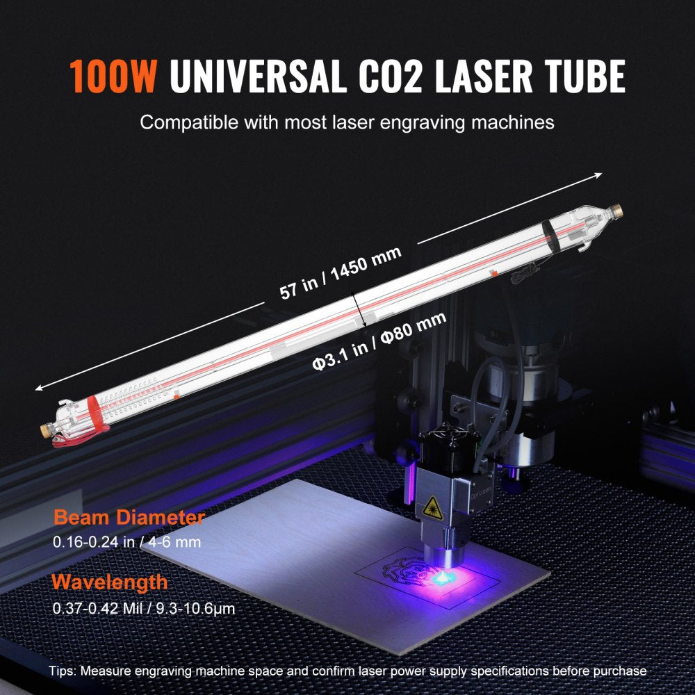 T100 - 57" VEVOR 100W CO2 Laser Tube for High-Precision Engraving