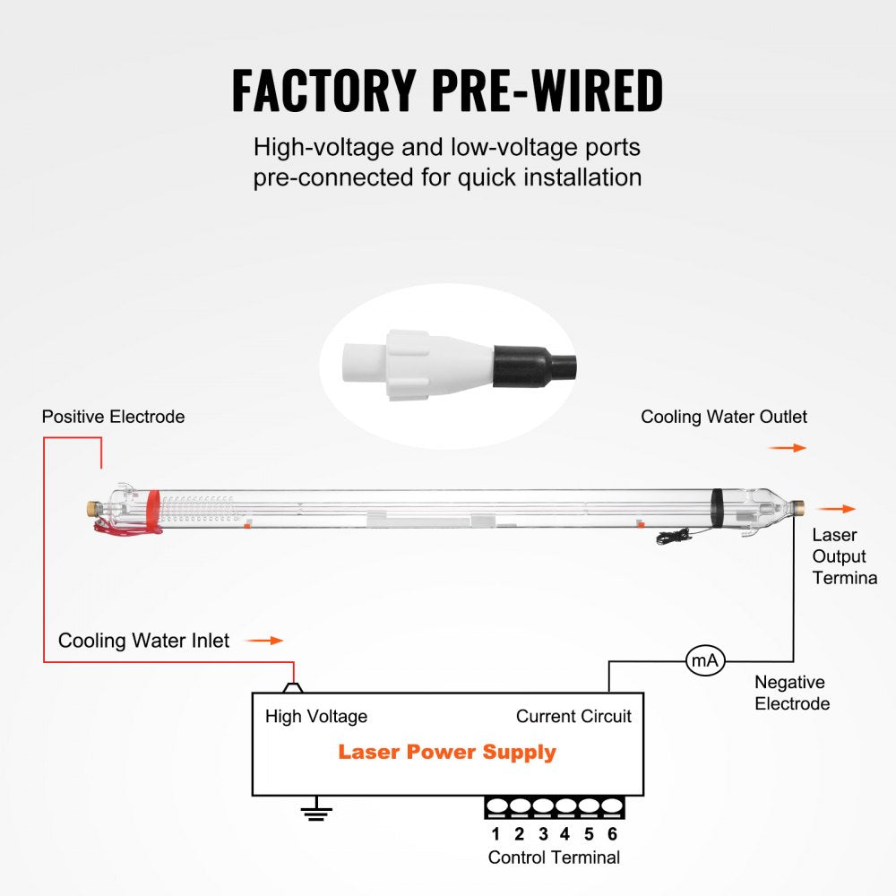 T100 - 57" VEVOR 100W CO2 Laser Tube for High-Precision Engraving