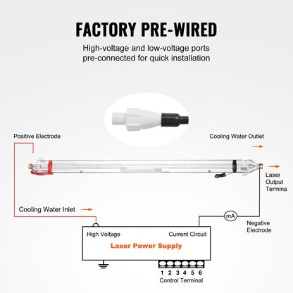 T100 - 57" VEVOR 100W CO2 Laser Tube for High-Precision Engraving