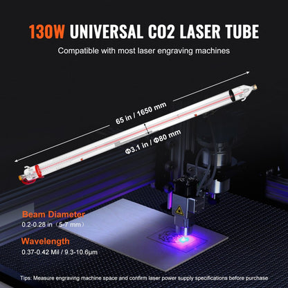 T130 - 3.1in VEVOR 130W CO2 Laser Tube for Precision Engraving