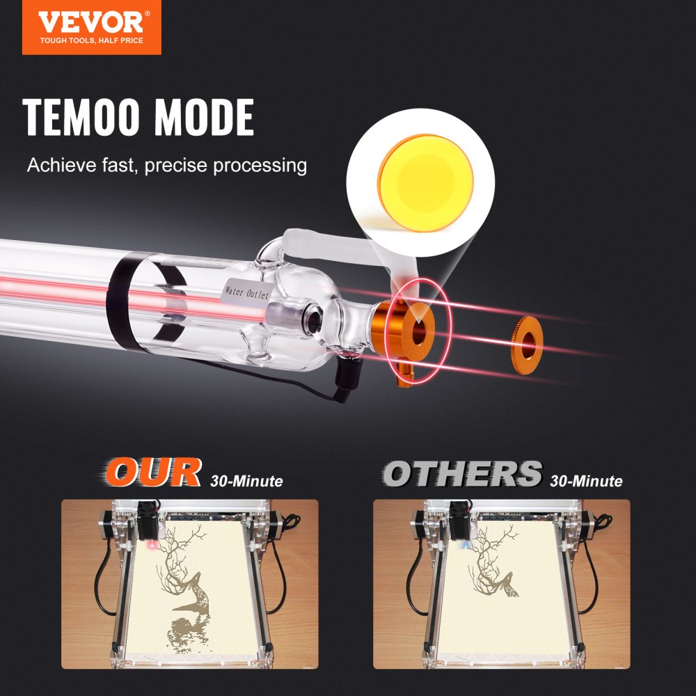 C70 - 49.2" VEVOR 60W CO2 Laser Tube, Durable Borosilicate Glass