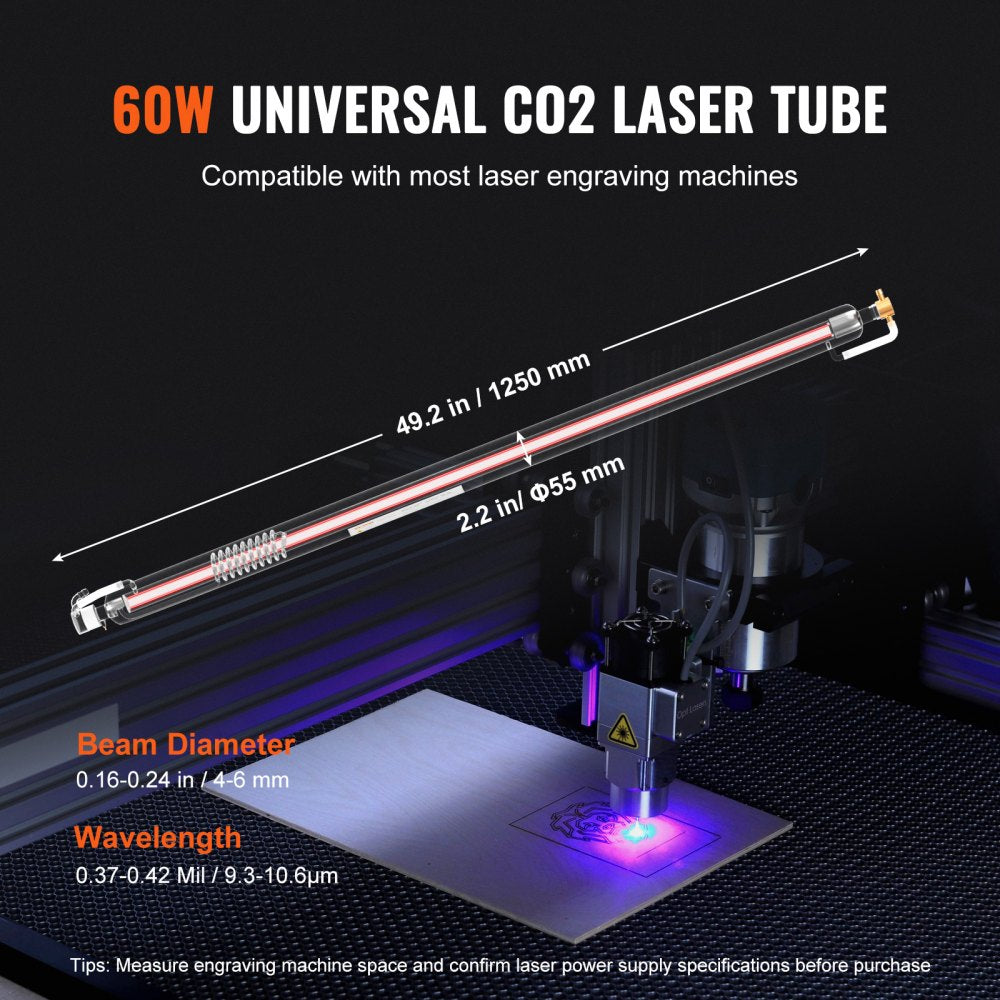 C70 - 49.2" VEVOR 60W CO2 Laser Tube, Durable Borosilicate Glass
