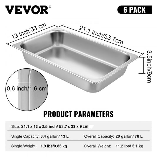 010371864161 - Stainless Steel Steam Table Pans 20.9 x 12.8 x 3.9 Inches