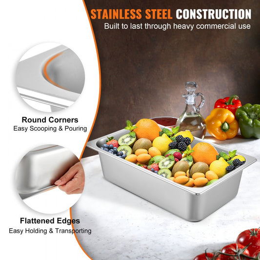 010224700079 - Set of 6 Stainless Steel Steam Table Pans 20.9 x 12.8 Inch