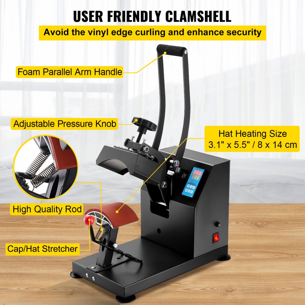 010459222276 - VEVOR 3.5" x 5.5" Hat Press with Digital Controller