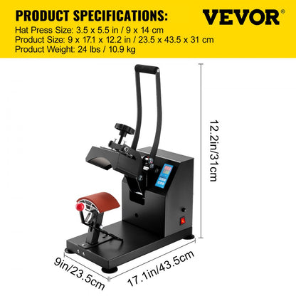 010459222276 - VEVOR 3.5" x 5.5" Hat Press with Digital Controller