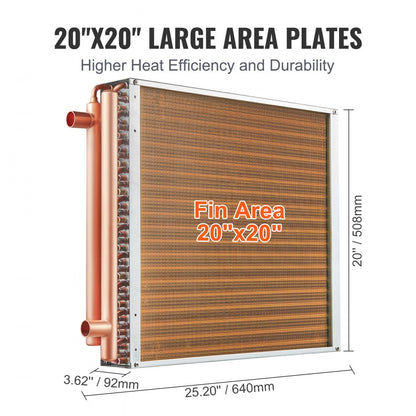C20×20 - 20" x 20" VEVOR Water to Air Heat Exchanger with 2402 Fins
