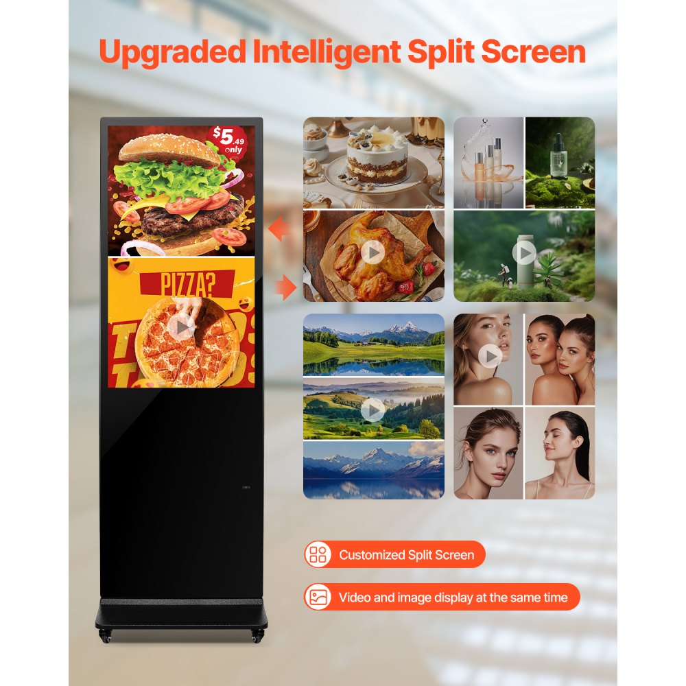 DC-A43ZN-A - 43" Touchscreen Digital Signage Kiosk with Split Screen & Mobility