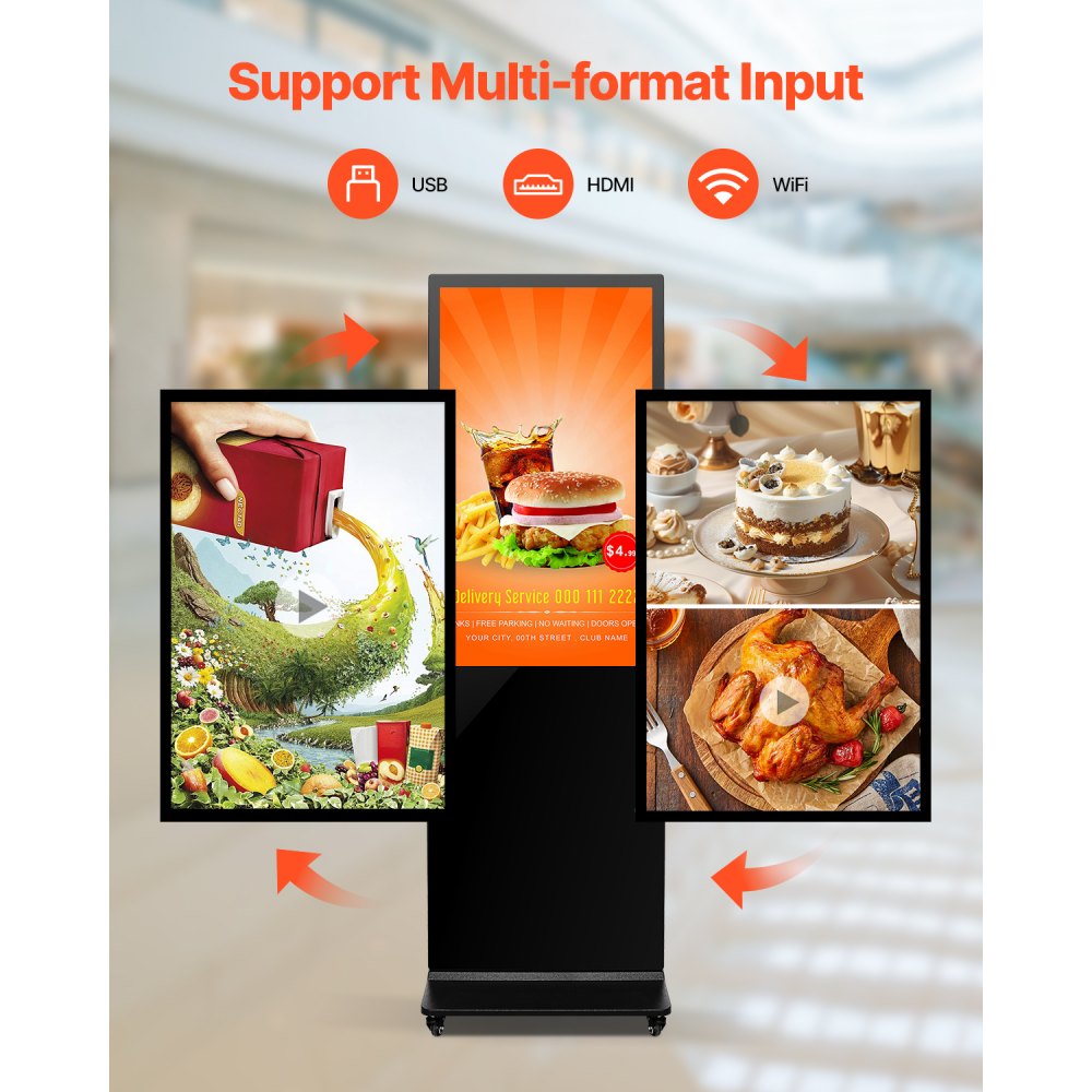 DC-A43ZN-A - 43" Touchscreen Digital Signage Kiosk with Split Screen & Mobility