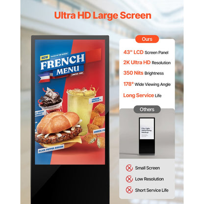 DC-A43ZN-A - 43" Touchscreen Digital Signage Kiosk with Split Screen & Mobility