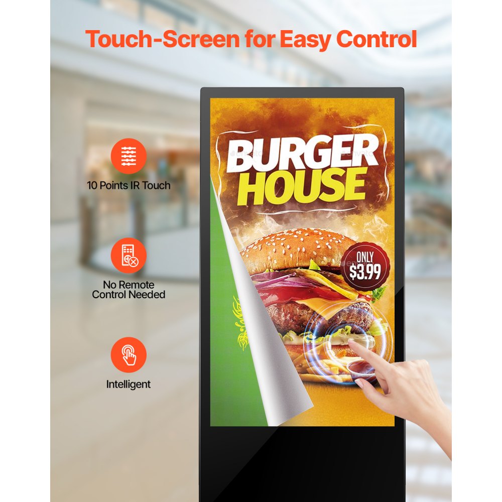 DC-A43ZN-A - 43" Touchscreen Digital Signage Kiosk with Split Screen & Mobility
