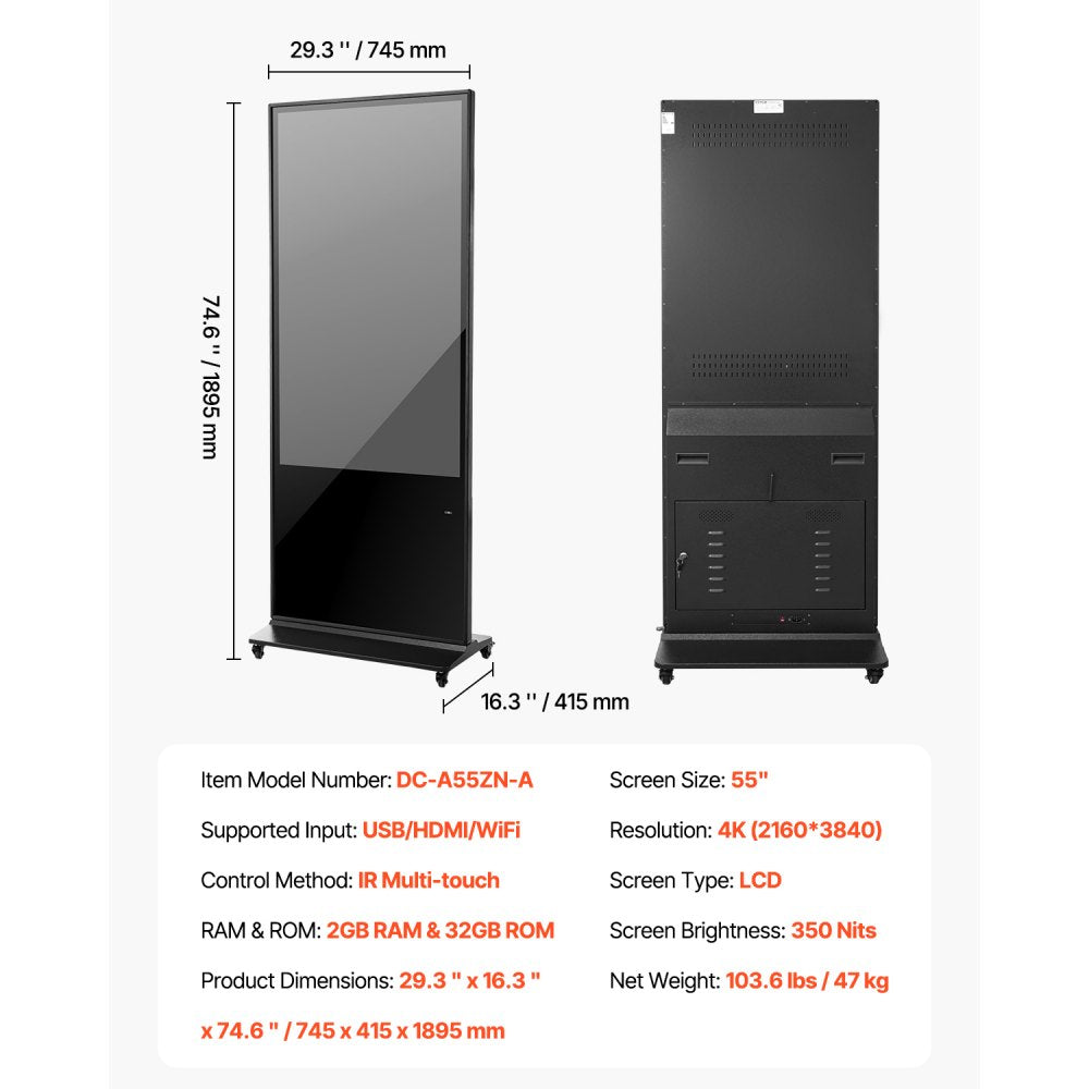 DC-A55ZN-A - 55" Touchscreen Digital Signage Kiosk with Split Screen Display