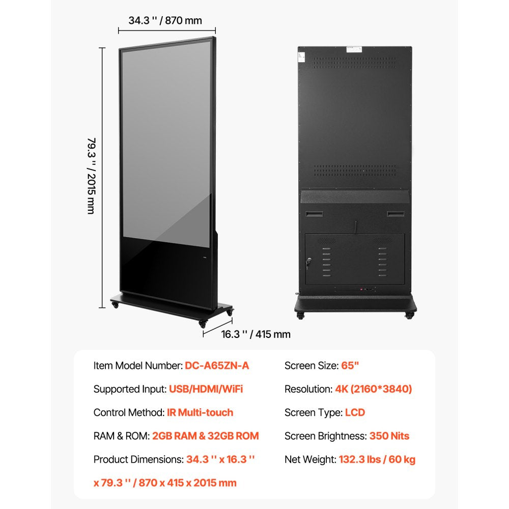 DC-A65ZN-A - 65" Touchscreen Digital Signage Kiosk with Split-Screen Feature