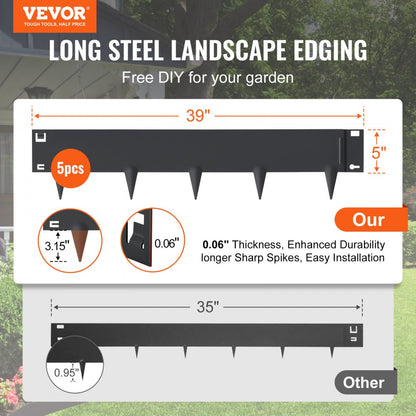 CYBLACK39*5in - Durable 39" Steel Landscape Edging for Long-Lasting Borders