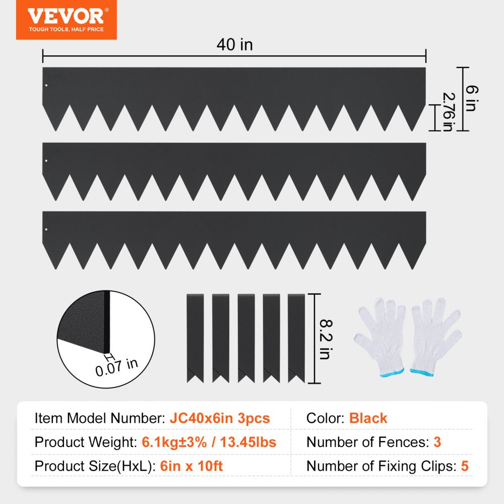 JC406in 3pcs - Heavy-Duty Steel Landscape Edging, 40" L x 6" H Strips