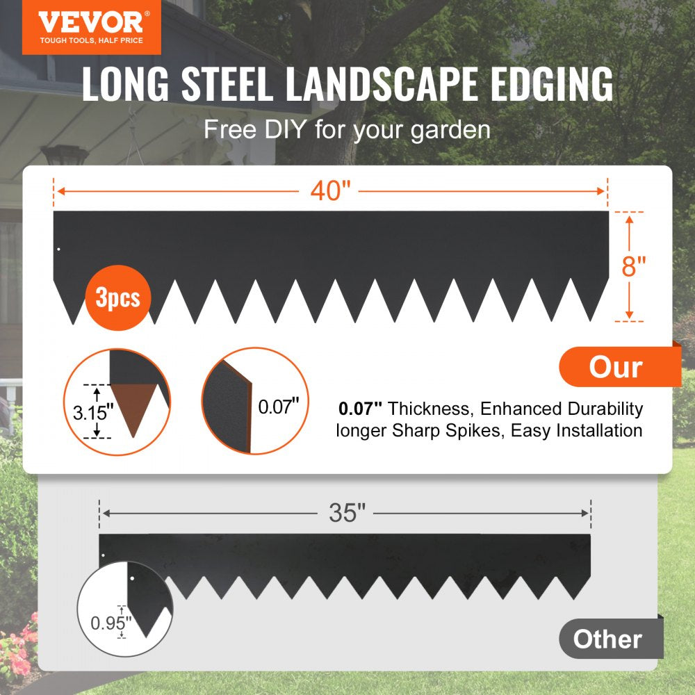 JC40*8in 3pcs - 40" Steel Landscape Edging with Flexible Design & Clips