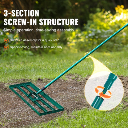 LJY9001 - 30" Heavy-Duty Lawn Leveling Rake for Perfectly Smooth Lawns