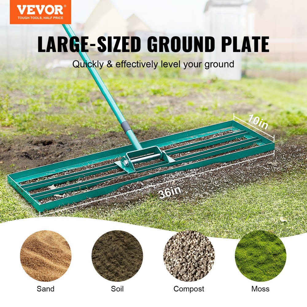 LJY9002 - 36"x10" Heavy-Duty Lawn Leveling Rake with 78" Steel Handle