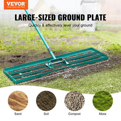 LJY9002 - 36"x10" Heavy-Duty Lawn Leveling Rake with 78" Steel Handle