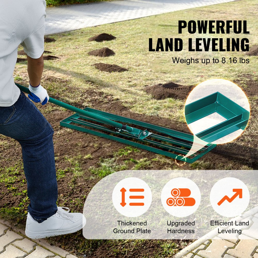 LJY9002 - 36"x10" Heavy-Duty Lawn Leveling Rake with 78" Steel Handle