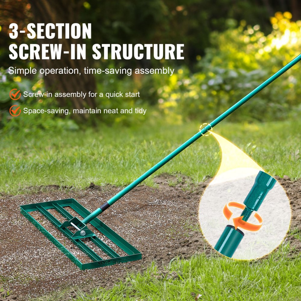 LJY9002 - 36"x10" Heavy-Duty Lawn Leveling Rake with 78" Steel Handle