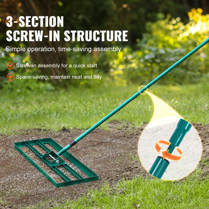 LJY9002 - 36"x10" Heavy-Duty Lawn Leveling Rake with 78" Steel Handle