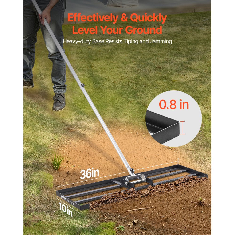 LJY9010 - 83.9in Heavy-Duty Lawn Leveling Rake with Rotating Handle