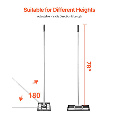 LJY9008 - Heavy-Duty 78in Lawn Leveling Rake with Rotating Handle