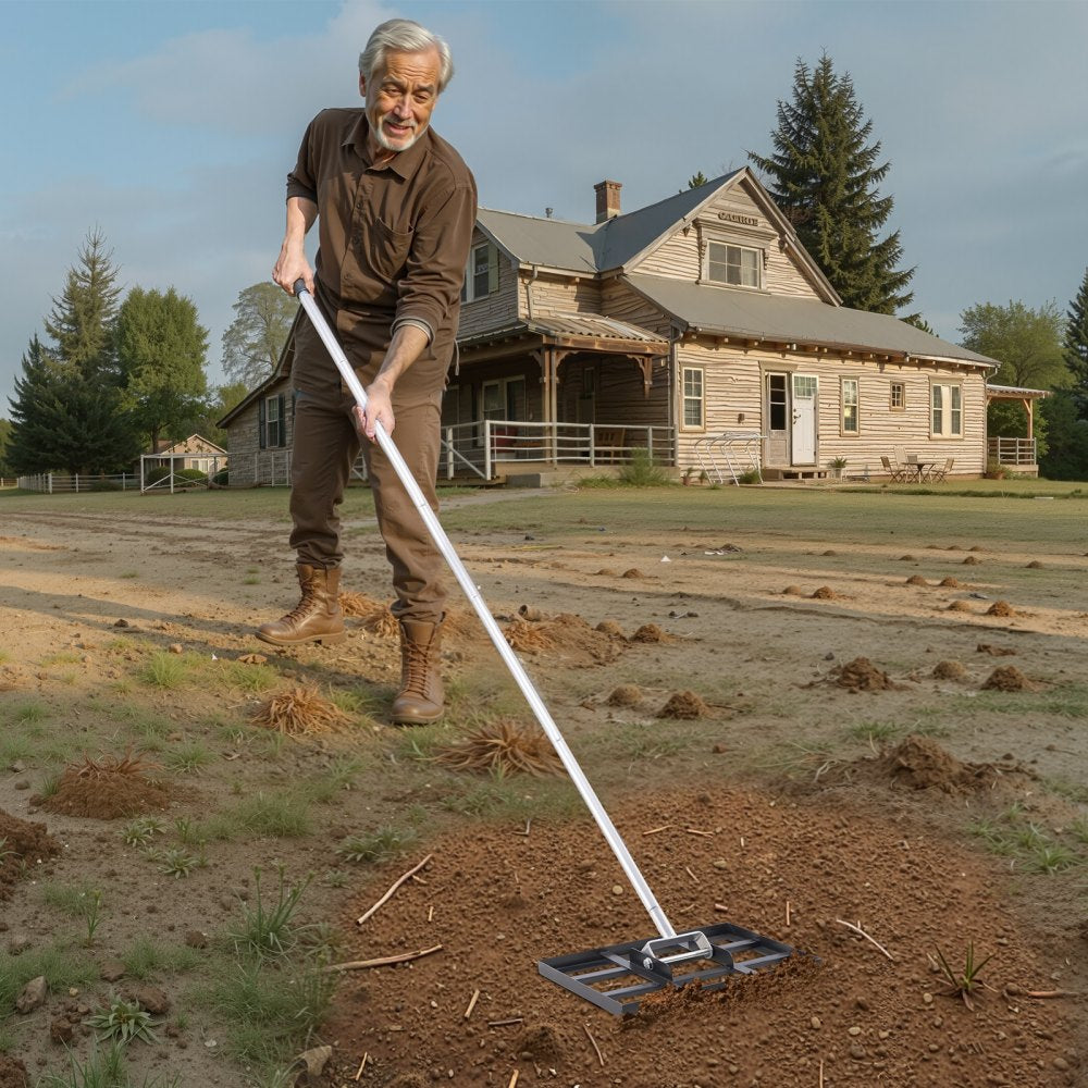 LJY9008 - Heavy-Duty 78in Lawn Leveling Rake with Rotating Handle