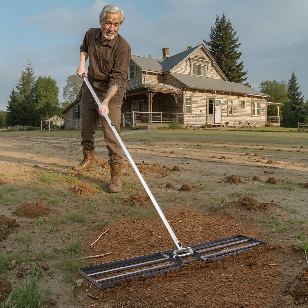 LJY9011 - Heavy-Duty Lawn Leveling Rake with 180° Handle for Easy Use