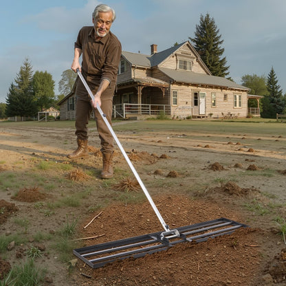 LJY9011 - Heavy-Duty Lawn Leveling Rake with 180° Handle for Easy Use