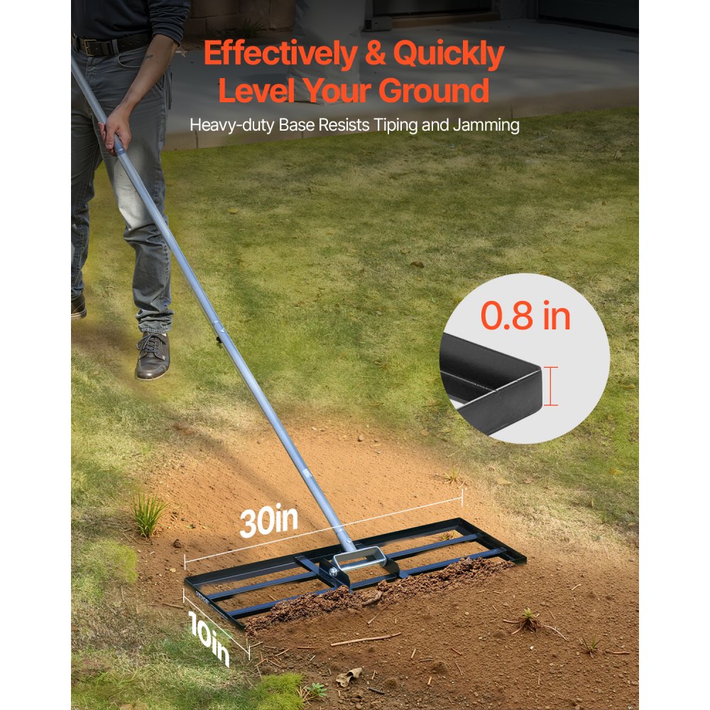 LJY9009 - Heavy-Duty 30x10in Lawn Rake with Adjustable 180° Handle