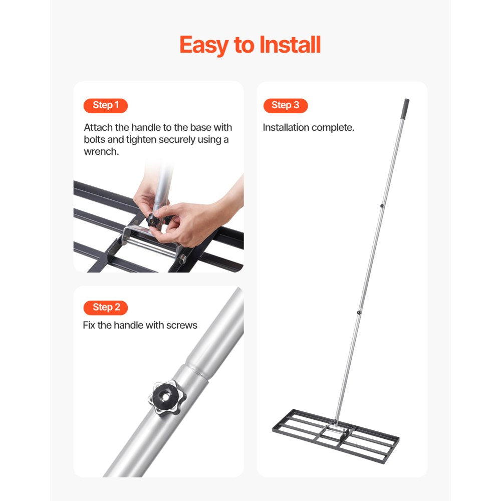 LJY9009 - Heavy-Duty 30x10in Lawn Rake with Adjustable 180° Handle
