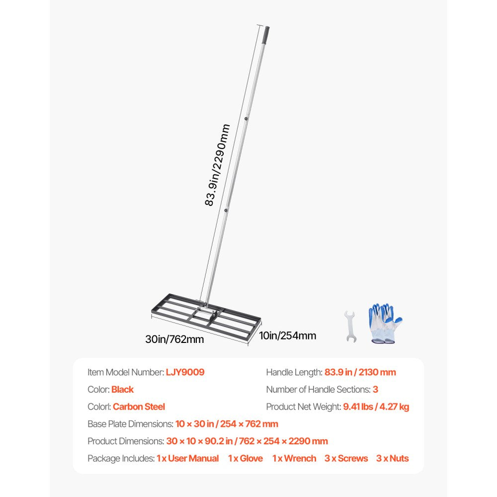 LJY9009 - Heavy-Duty 30x10in Lawn Rake with Adjustable 180° Handle