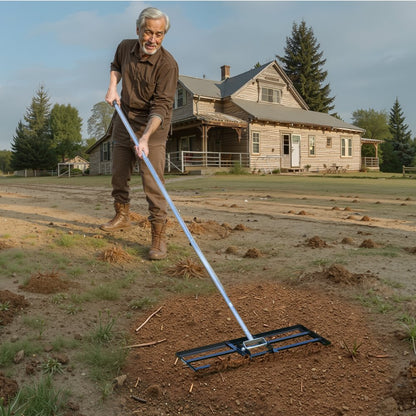 LJY9009 - Heavy-Duty 30x10in Lawn Rake with Adjustable 180° Handle