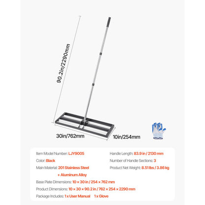 LJY9005 - 30x10in Heavy Duty Lawn Leveling Rake with 83.9in Adjustable Handle