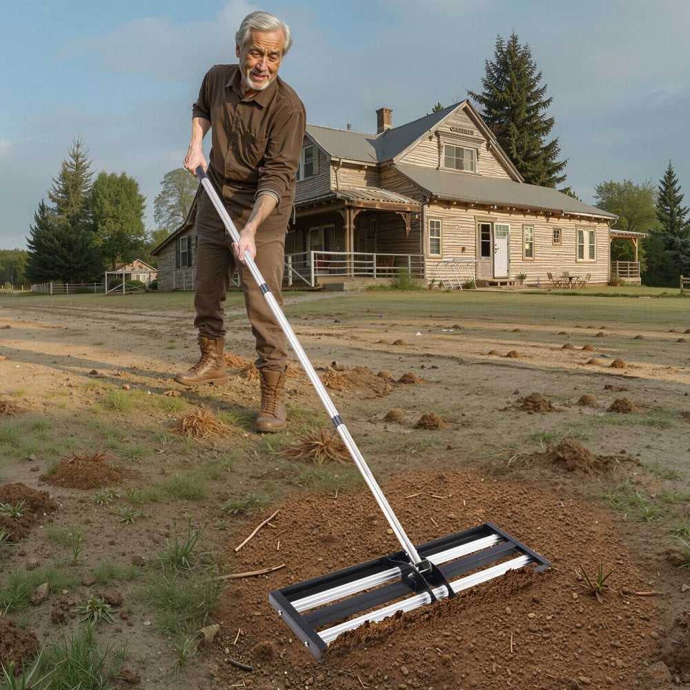 LJY9005 - 30x10in Heavy Duty Lawn Leveling Rake with 83.9in Adjustable Handle